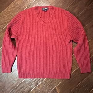 Brooks Brothers Men’s Lambswool V-Neck Sweater L | Ribbed Knit | MSRP $198